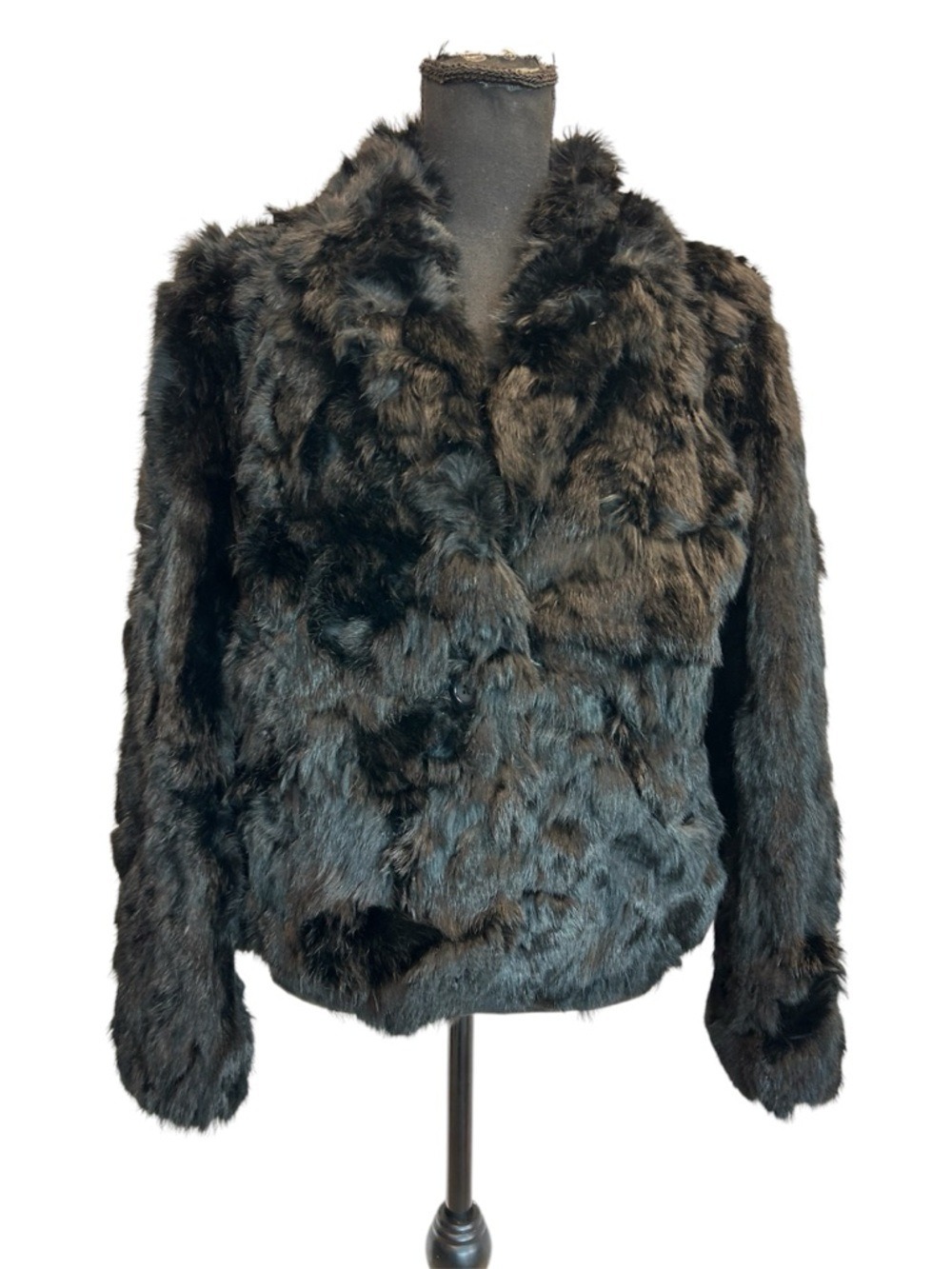Mademoiselle Women's Black rabbit Fur short Jacket Luxurious Winter Coat Sz M